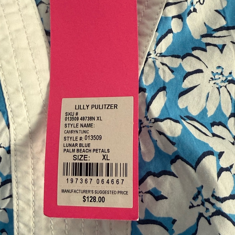 Lilly Pulitzer Women's Camryn Tunic Shirt, Lunar Blue Palm Beach Petals XL NWT - Picture 4 of 4
